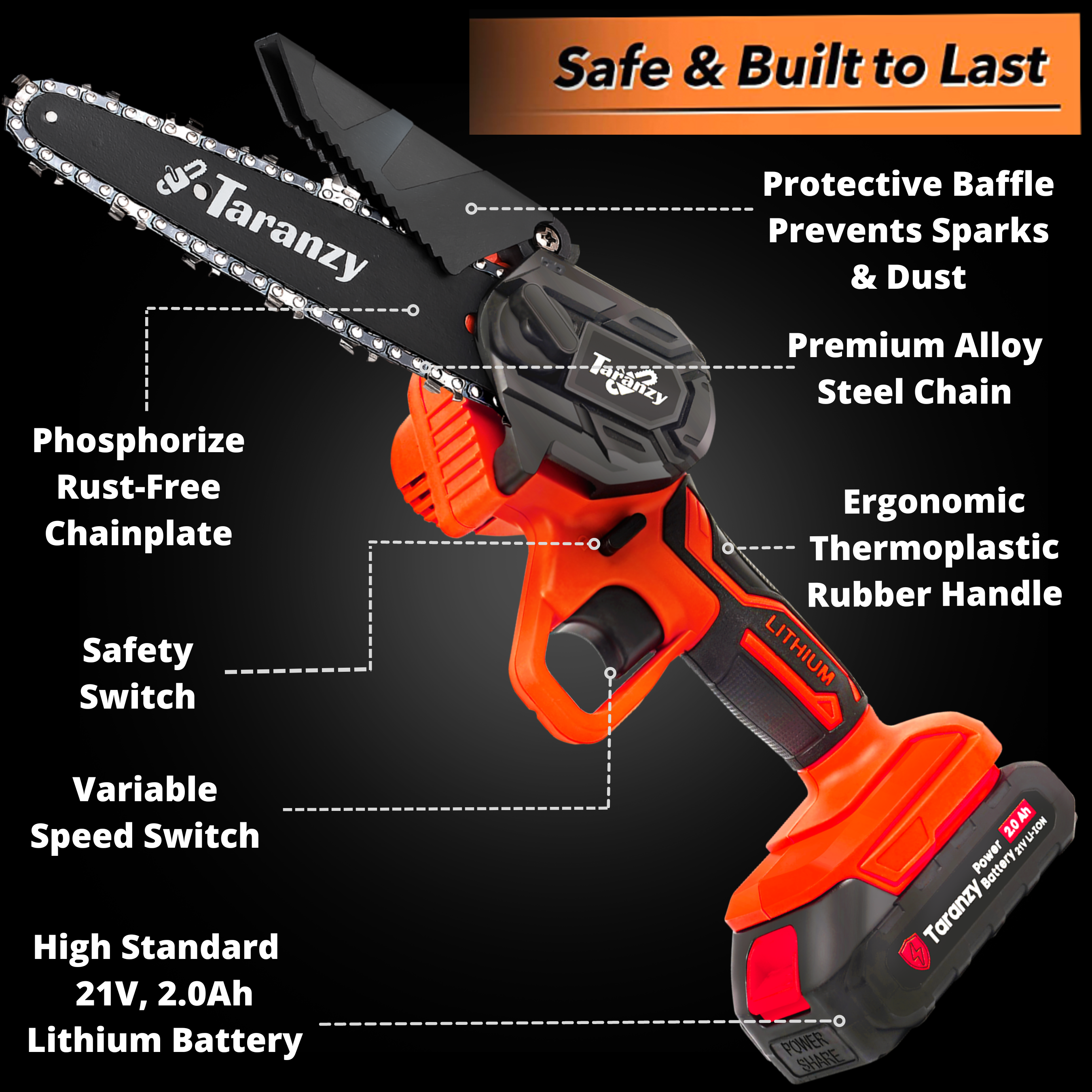Mini Chainsaw With 1/2 2.0ah Battery, Cordless Power Chain Saws